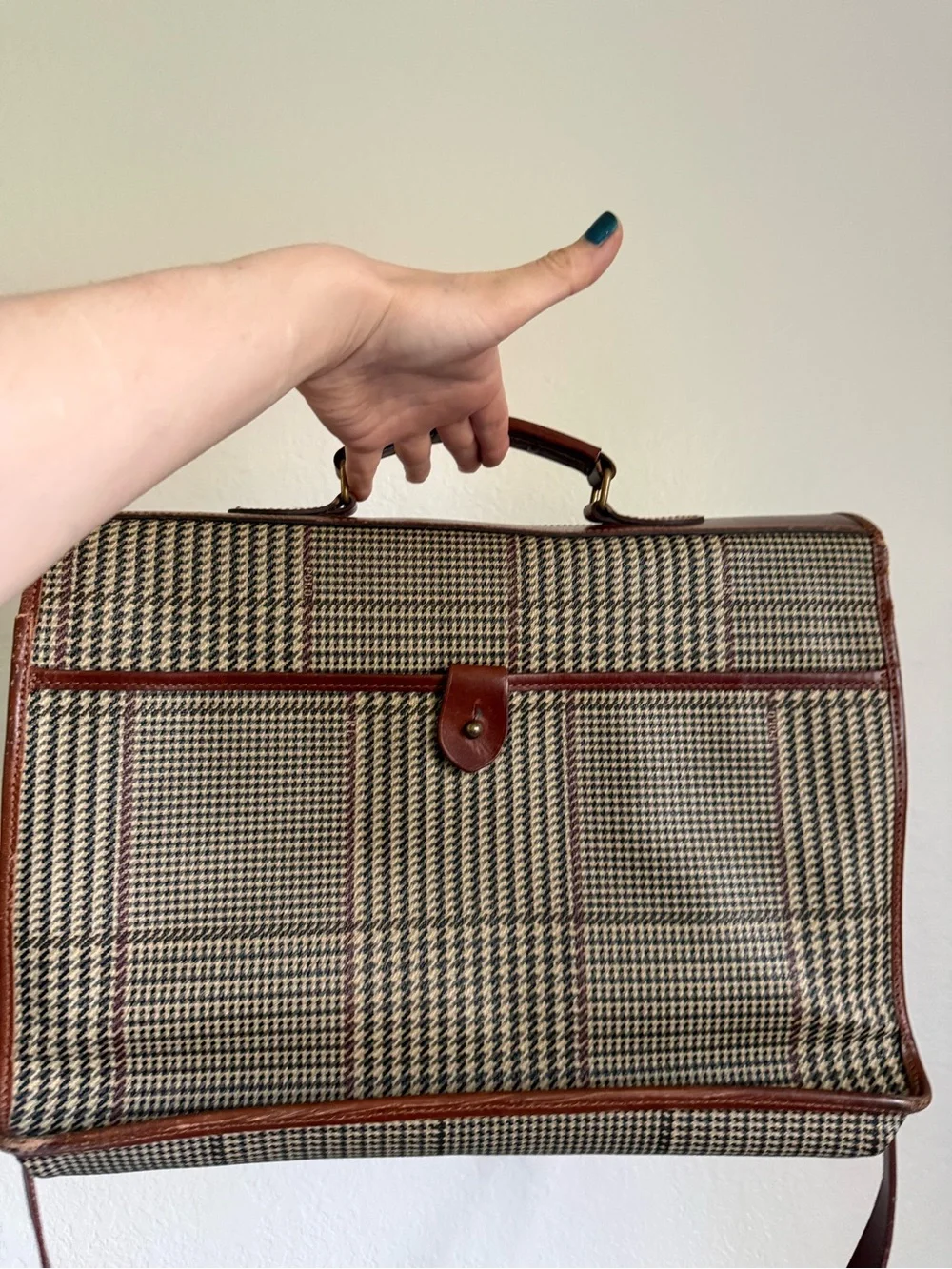 Polo by Ralph Lauren Brown Houndstooth Leather-Trim Briefcase
